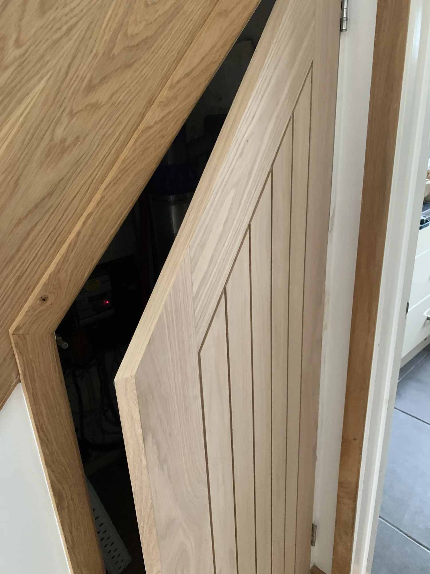 Painted panelled internal door with modern lever handles